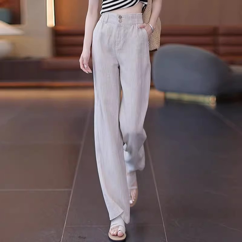 Linen Pant Wide - Summer Cool Linen Straight Pants High