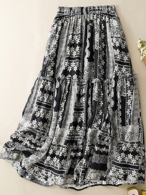 Midi Skirt Floral - Artistic Print Midi Skirt High Waist