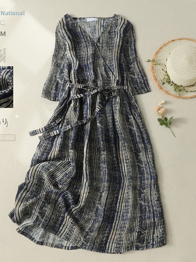 V-Neck Short Sleeve Midi Dress – Linen Dress Wrap Bewertung und Preis