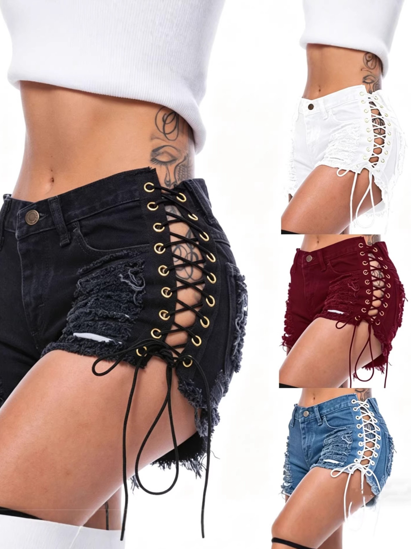 Cotton Denim Shorts Low Waist  – Shorts Denim Frayed Bewertung und Preis
