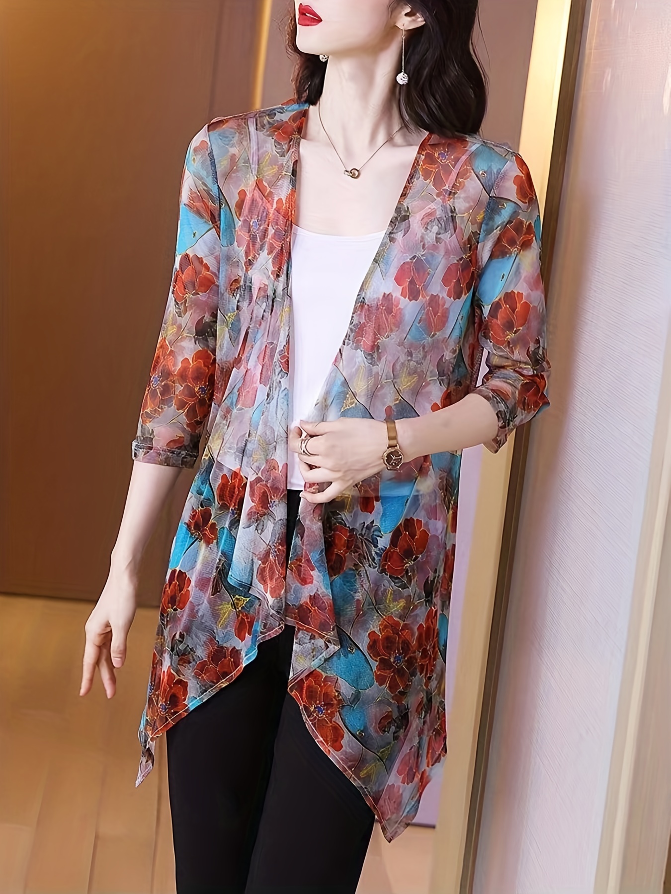 Women's Elegant Sheer Mesh Car – Kimono Sheer Floral Bewertung und Preis