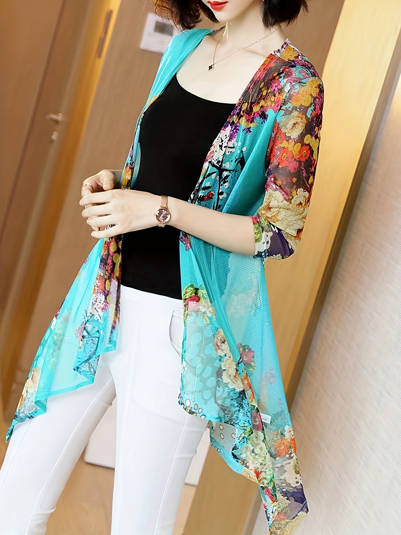 Women's Elegant Sheer Mesh Car – Kimono Sheer Floral Bewertung und Preis