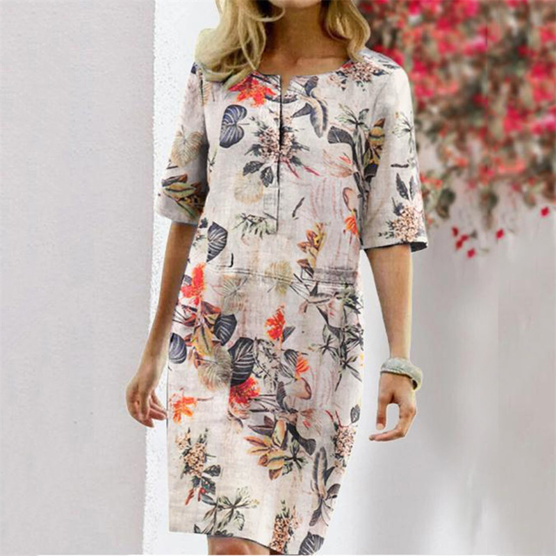 Summer Cotton Linen Printed Wo – Linen Dress Wrap Bewertung und Preis