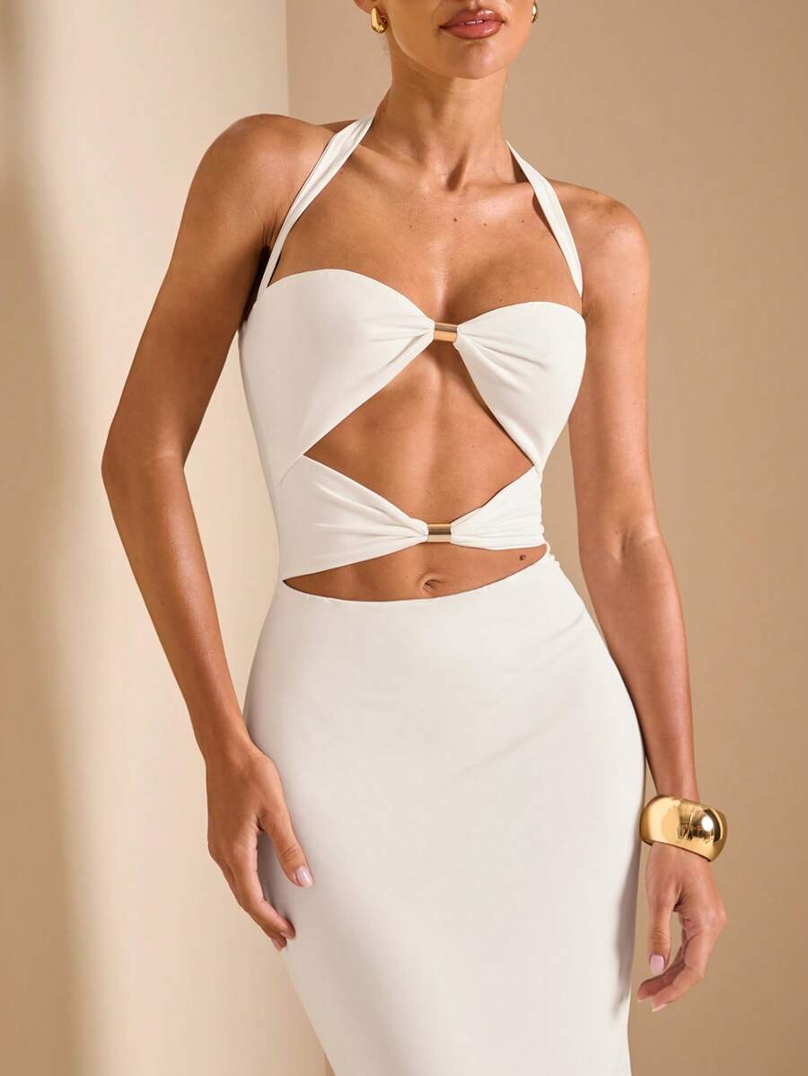 White Cut Out Halter Neck Fitt – Maxi Dress Halter Bewertung und Preis
