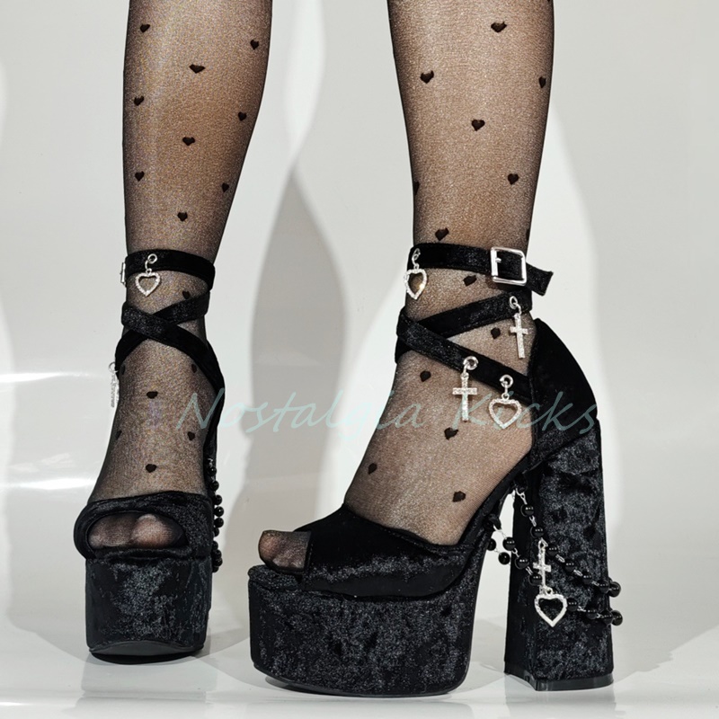 Gothic Black Velvet Platform H – Sandal Strappy Heeled Bewertung und Preis