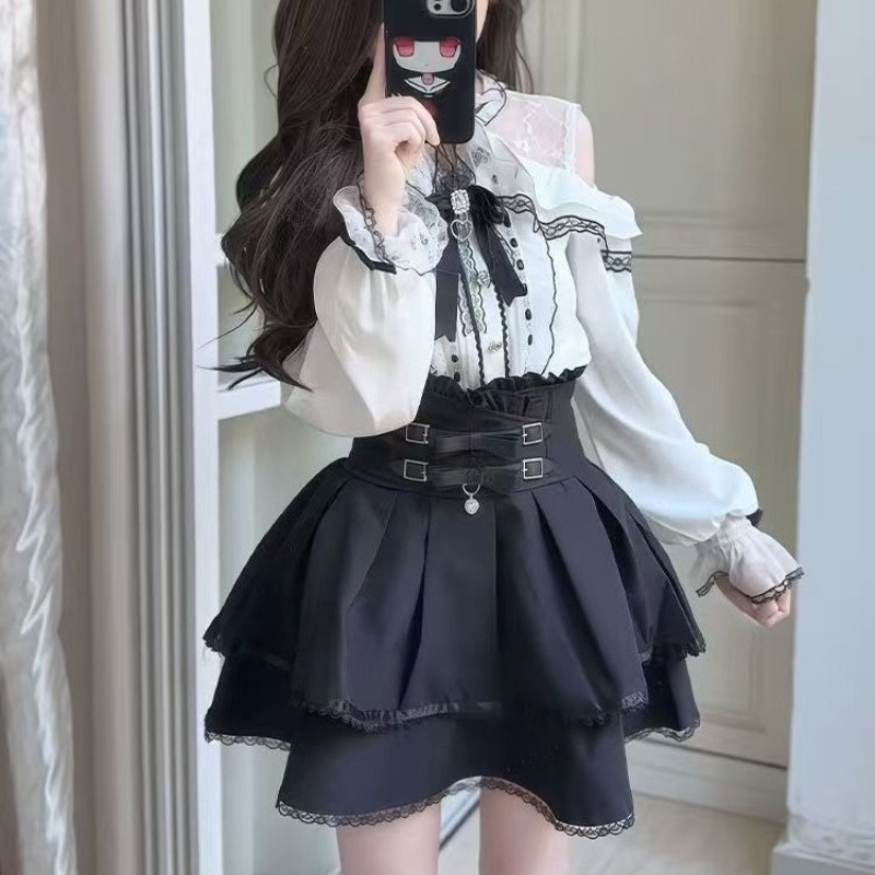 Japanese Gothic Y2k Lolita Sty – Blouse Off Shoulder Bewertung und Preis