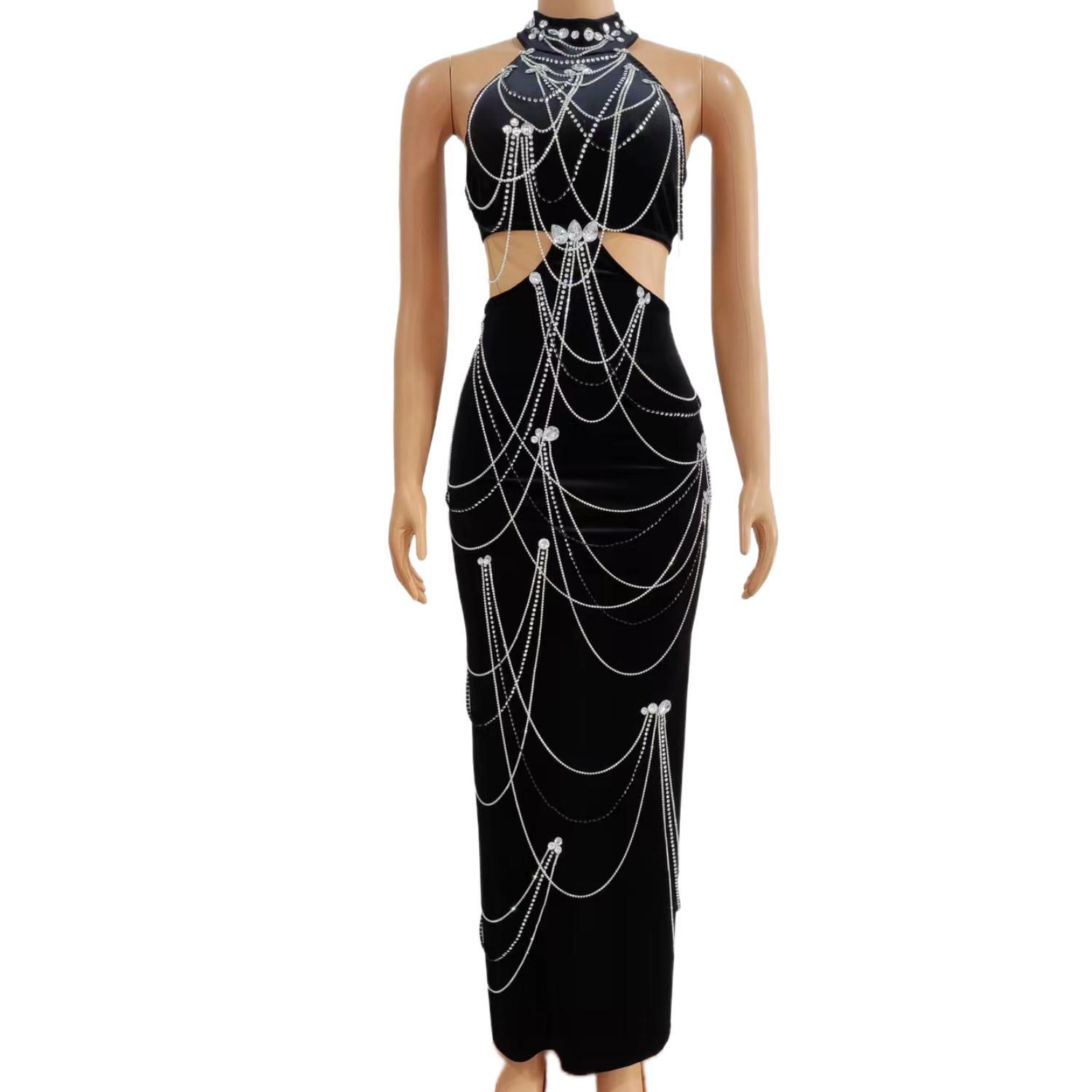 Zuanlianhei Luxury Black Velve – Maxi Dress Halter Bewertung und Preis