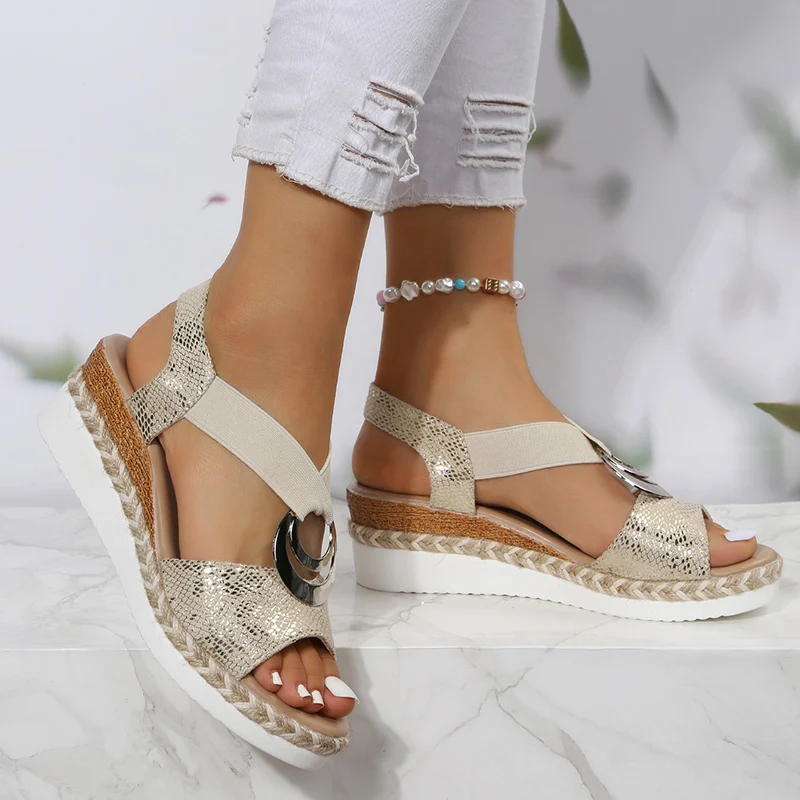 Metal Buckle Wedge Sandals for – Wedge Espadrille Women Bewertung und Preis