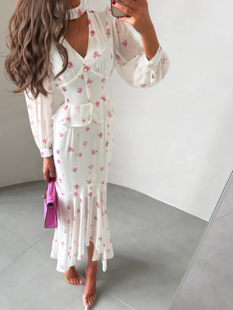 Women White Pink Floral Choker – Midi Skirt Floral Bewertung und Preis
