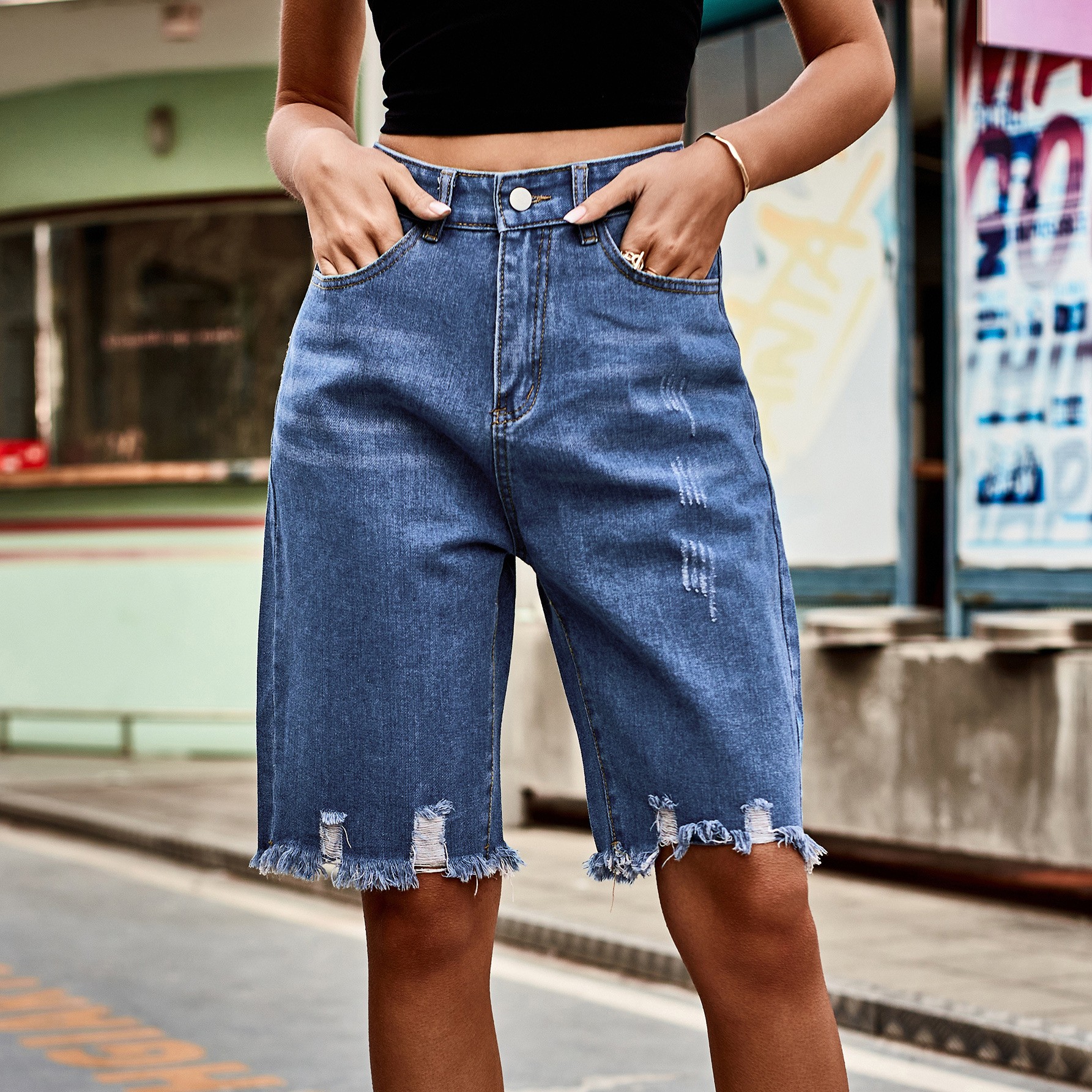 Summer Women's Clothing Distre – Shorts Denim Frayed Bewertung und Preis