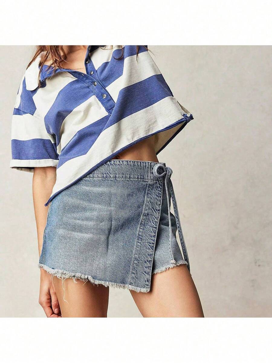 Women Denim Wrap Skort High Wa – Shorts Denim Frayed Bewertung und Preis