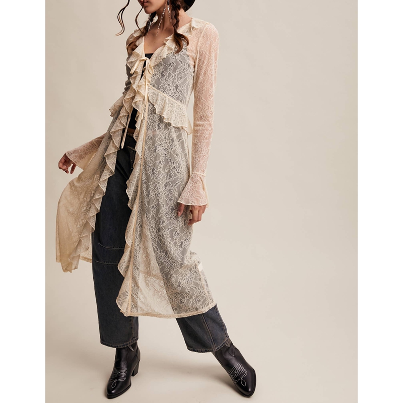 Women's Floral Lace Mesh Tie F – Kimono Sheer Floral Bewertung und Preis
