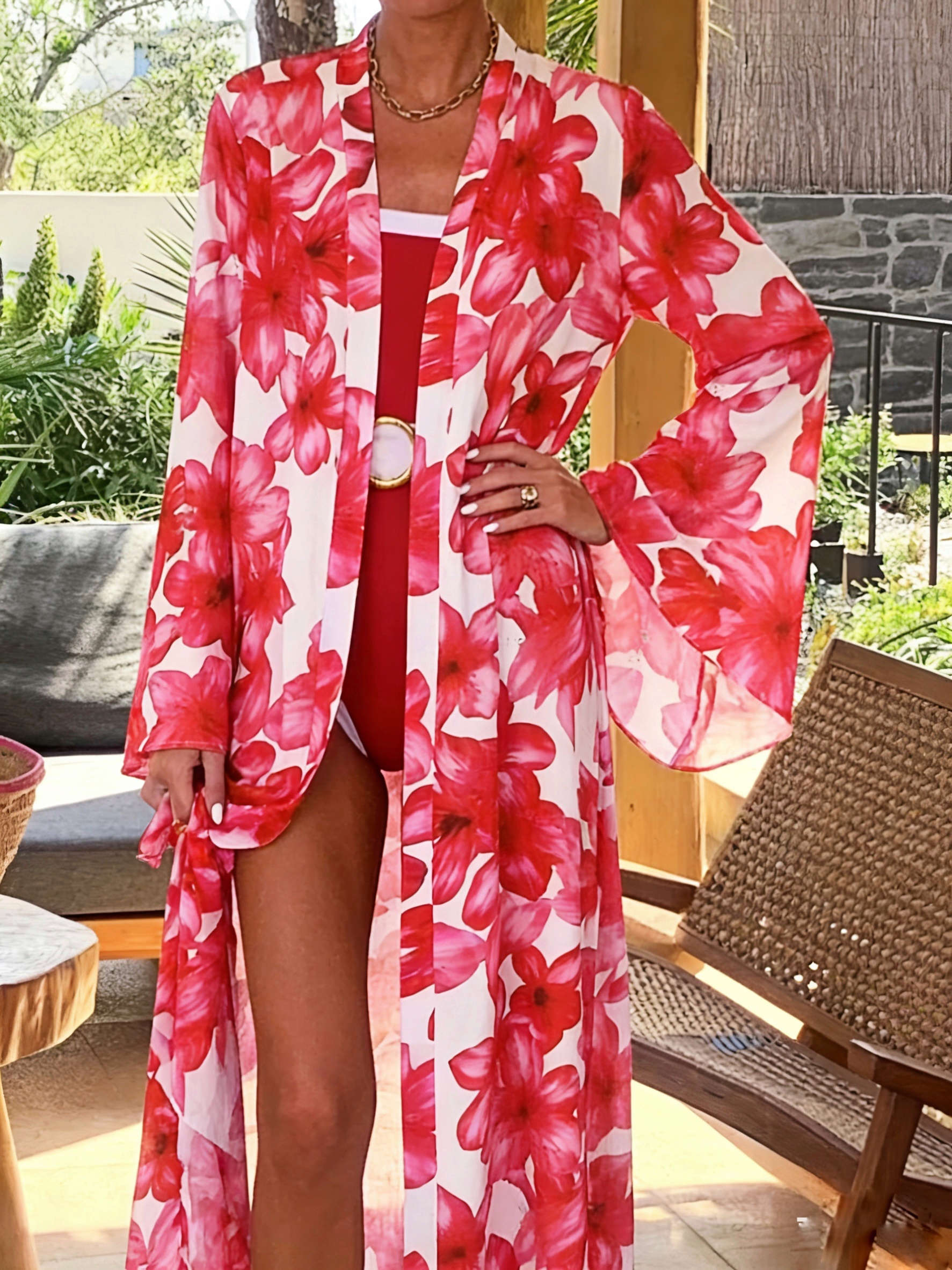 Women's Red Floral Kimono Robe – Kimono Sheer Floral Bewertung und Preis