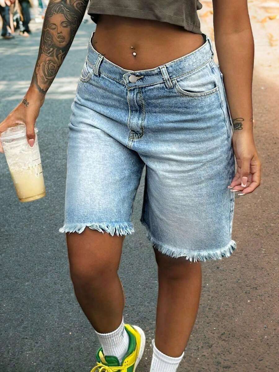 Womens Light Wash Denim Bermud – Shorts Denim Frayed Bewertung und Preis