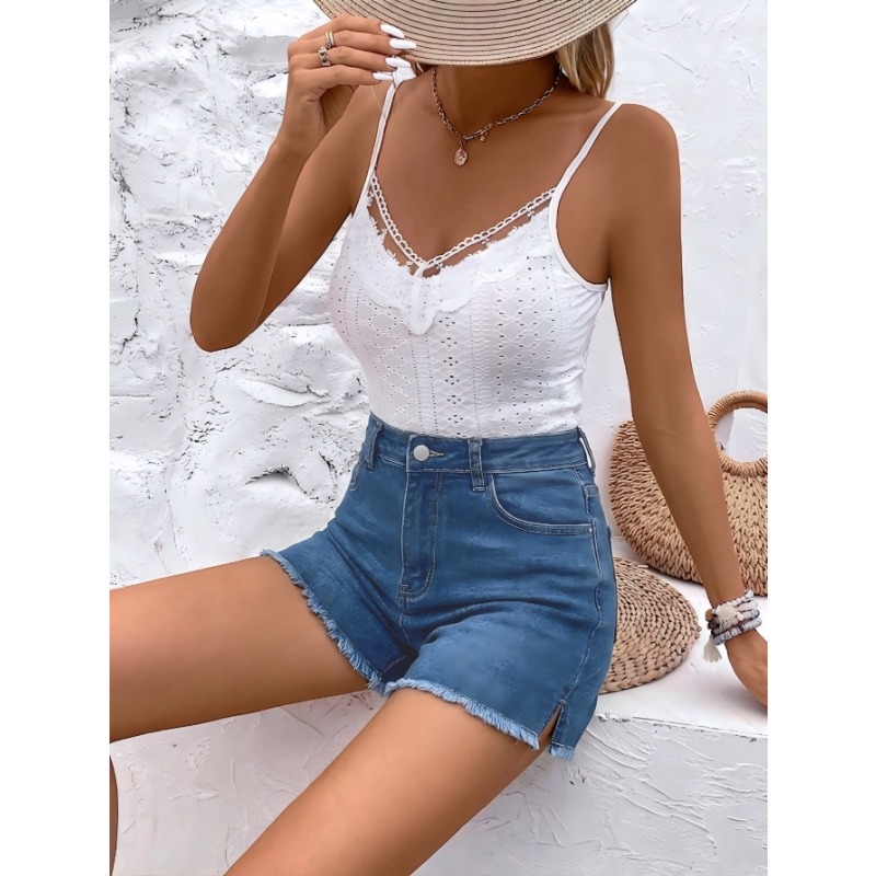 Women's High Waist Denim Short – Shorts Denim Frayed Bewertung und Preis