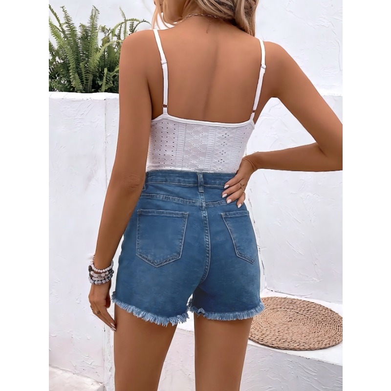 Women's High Waist Denim Short – Shorts Denim Frayed Bewertung und Preis