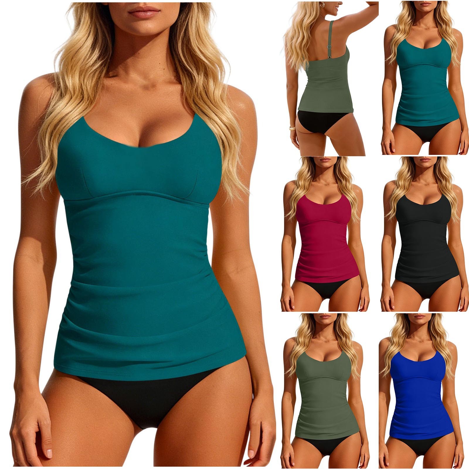Women's 2026 Tankini Teal Scoo – Swimsuit Bikini Ruched Bewertung und Preis