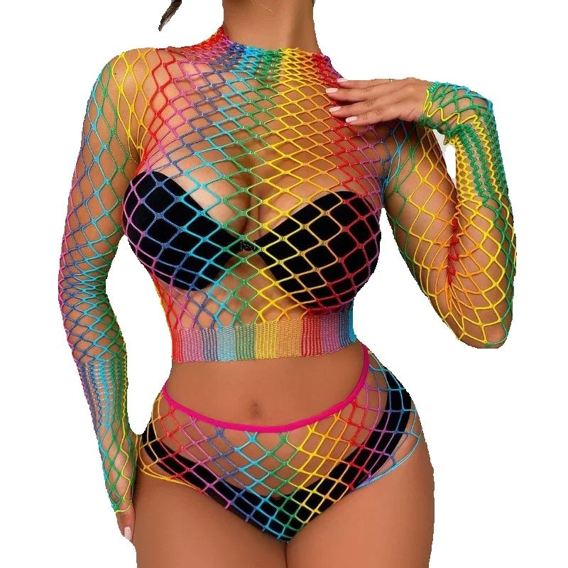 Sexy Rainbow Mesh Lingerie Set – Bralette Triangle Set Bewertung und Preis