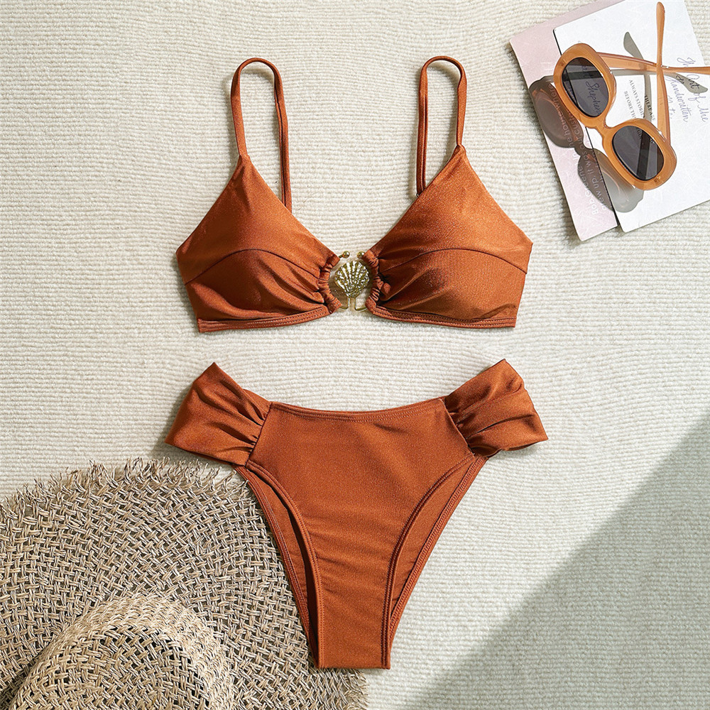 Metal Shell Ring Swimwear Sexy – Swimsuit Bikini Ruched Bewertung und Preis