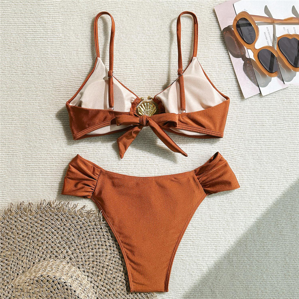 Metal Shell Ring Swimwear Sexy – Swimsuit Bikini Ruched Bewertung und Preis