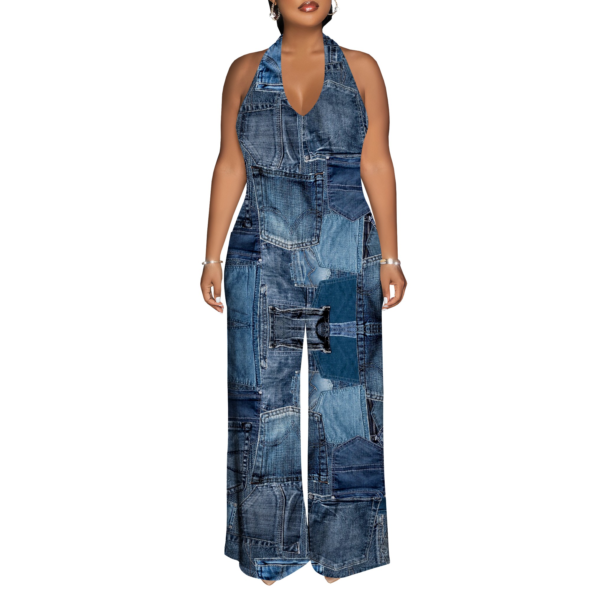 Denim Patchwork Halter V-Neck  – Maxi Dress Halter Bewertung und Preis